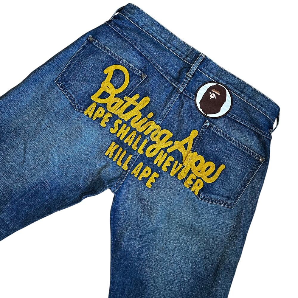 36" x 32" XL Bape Champion Embroidered Denim Jeans